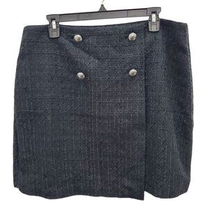 Ann Taylor LOFT Black Tweed Silver Button Nautical Faux Wrap Kilt Skirt NWT 12‎